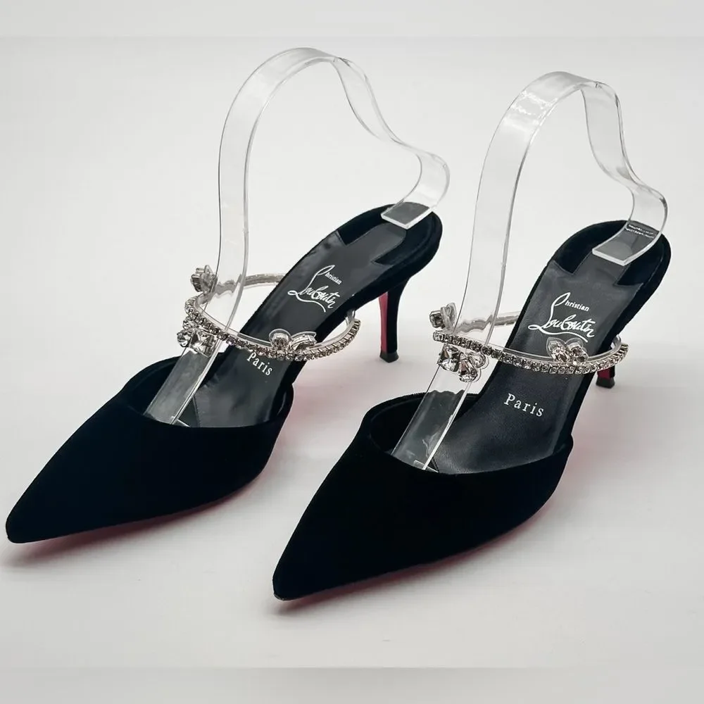 Christian Louboutin Planet Queen 70 Velvet Crystal Embellished Mules 70mm EU 39 - Picture 4 of 14